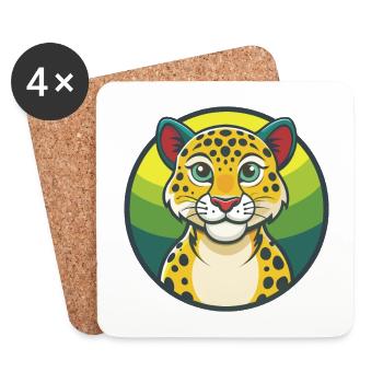 Amour léopard mignon Kawaii dessin animé Clipart Animal - Dessous de verre (lot de 4) - blanc - Devant