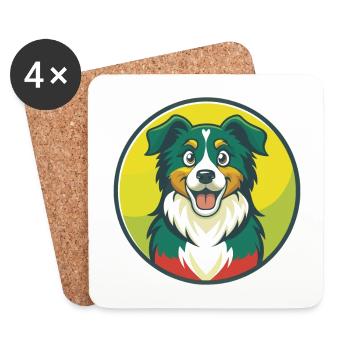 Australian Shepherd Dog Cute Kawaii Cartoon Animal - Coasters (set of 4) - white - Front