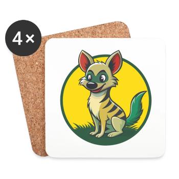 Aardwolf mignon Kawaii dessin animé Clipart Animal de compagnie - Dessous de verre (lot de 4) - blanc - Devant