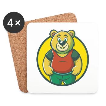 ours mignon kawaii dessin animé clipart animal de compagnie - Dessous de verre (lot de 4) - blanc - Devant