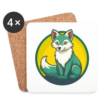 Renard arctique mignon Kawaii dessin animé Clipart Animal de compagnie - Dessous de verre (lot de 4) - blanc - Devant