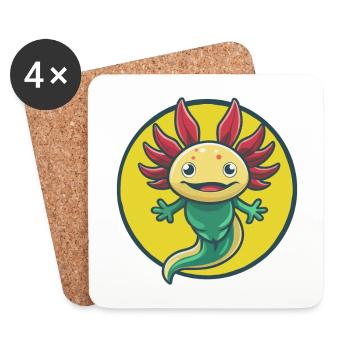 axolotl mignon kawaii dessin animé clipart animal de compagnie - Dessous de verre (lot de 4) - blanc - Devant