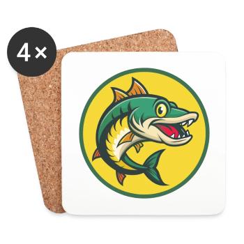 Barracuda Mignon Kawaii Dessin animé Clipart Animal de compagnie - Dessous de verre (lot de 4) - blanc - Devant