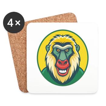 Baboon Cute Kawaii Cartoon Clipart Pet Animal - Coasters (set of 4) - white - Front