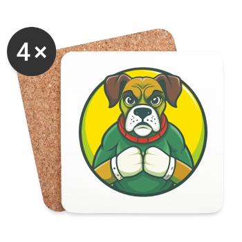 Boxer chien mignon Kawaii dessin animé Clipart animal de compagnie - Dessous de verre (lot de 4) - blanc - Devant
