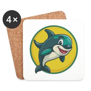 Orca Niedliche Kawaii Cartoon Clipart Haustier Tier - Untersetzer (4er-Set) - Weiß - Vorne