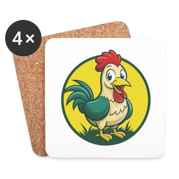poulet mignon kawaii dessin animé clipart animal de compagnie - Dessous de verre (lot de 4) - blanc - Devant