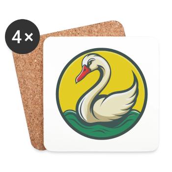 cygne mignon kawaii dessin animé clipart animal de compagnie - Dessous de verre (lot de 4) - blanc - Devant