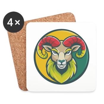 Ram Cute Kawaii Cartoon Clipart Pet Animal - Coasters (set of 4) - white - Front