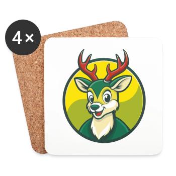 cerf mignon kawaii dessin animé clipart animal de compagnie - Dessous de verre (lot de 4) - blanc - Devant
