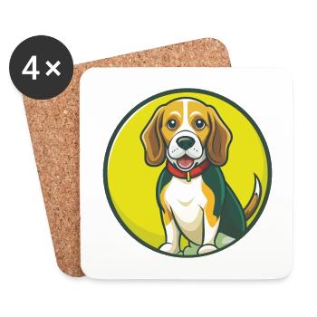 Beagle Chien Mignon Kawaii Dessin animé Clipart Animal de compagnie - Dessous de verre (lot de 4) - blanc - Devant