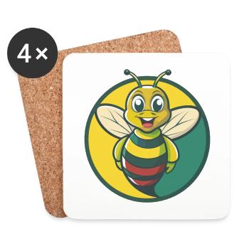 abeille mignon kawaii dessin animé clipart animal de compagnie - Dessous de verre (lot de 4) - blanc - Devant