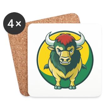 Bison mignon kawaii dessin animé Clipart animal de compagnie - Dessous de verre (lot de 4) - blanc - Devant