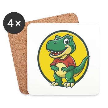 Dinosaurier Niedlich Kawaii Cartoon Clipart Haustier Tier - Untersetzer (4er-Set) - Weiß - Vorne