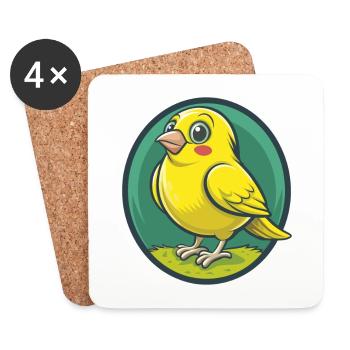 Canari Oiseau Mignon Kawaii Dessin animé Clipart Animal de compagnie - Dessous de verre (lot de 4) - blanc - Devant