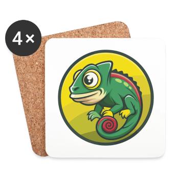 Chameleon Cute Kawaii Cartoon Clipart Pet Animal - Coasters (set of 4) - white - Front