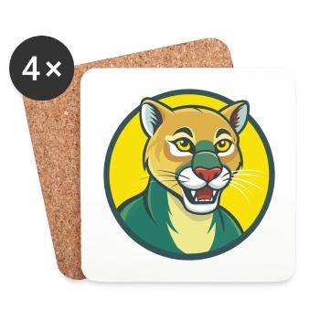 Cougar Cute Kawaii Cartoon Clipart Pet Animal - Coasters (set of 4) - white - Front