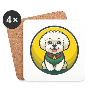 Bichon frisé chien mignon drôle Kawaii dessin animé Animal - Dessous de verre (lot de 4) - blanc - Devant