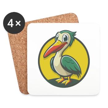 Pélican Mignon Kawaii Dessin animé Clipart Animal de compagnie - Dessous de verre (lot de 4) - blanc - Devant