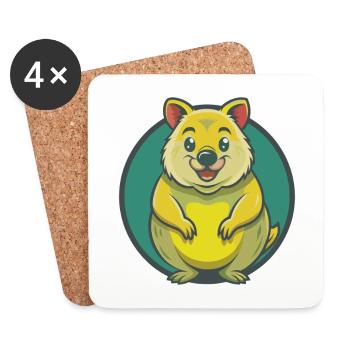 Quokka mignon kawaii dessin animé Clipart animal de compagnie - Dessous de verre (lot de 4) - blanc - Devant