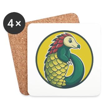 Pangolin mignon Kawaii dessin animé Clipart Animal de compagnie - Dessous de verre (lot de 4) - blanc - Devant