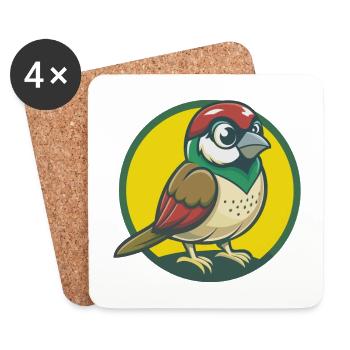 Sparrow Cute Kawaii Cartoon Clipart Pet Animal - Coasters (set of 4) - white - Front