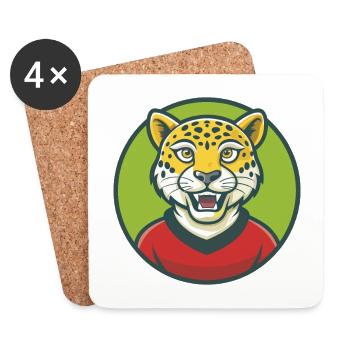 Léopard Mignon Kawaii Dessin animé Clipart Animal de compagnie - Dessous de verre (lot de 4) - blanc - Devant
