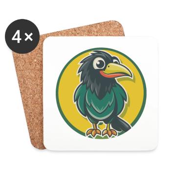 corbeau mignon Kawaii dessin animé Clipart animal de compagnie - Dessous de verre (lot de 4) - blanc - Devant
