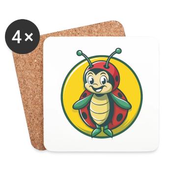 Ladybug Cute Kawaii Cartoon Clipart Pet Animal - Coasters (set of 4) - white - Front