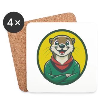 loutre mignon kawaii dessin animé clipart animal de compagnie - Dessous de verre (lot de 4) - blanc - Devant