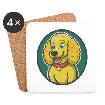 Caniche Chien Mignon Kawaii Dessin animé Clipart Animal de compagnie - Dessous de verre (lot de 4) - blanc - Devant
