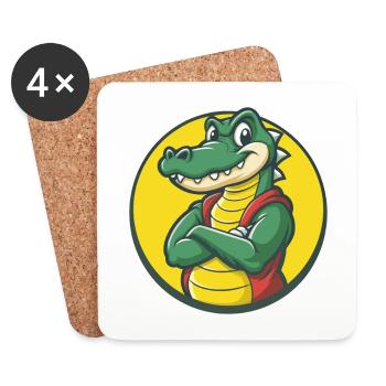 Crocodile Mignon Kawaii Dessin animé Clipart Animal de compagnie - Dessous de verre (lot de 4) - blanc - Devant