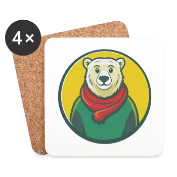 ours polaire mignon kawaii dessin animé clipart animal de compagnie - Dessous de verre (lot de 4) - blanc - Devant
