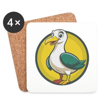 Mouette Mignon Kawaii Dessin animé Clipart Animal de compagnie - Dessous de verre (lot de 4) - blanc - Devant