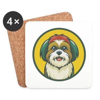 Shih Tzu Chien Mignon Kawaii Dessin animé Clipart Animal - Dessous de verre (lot de 4) - blanc - Devant