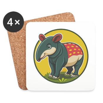 Tapir mignon Kawaii dessin animé Clipart Animal de compagnie - Dessous de verre (lot de 4) - blanc - Devant