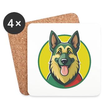 Berger allemand chien mignon Kawaii dessin animé animal de compagnie - Dessous de verre (lot de 4) - blanc - Devant