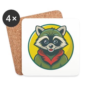 raton laveur mignon Kawaii dessin animé Clipart animal de compagnie - Dessous de verre (lot de 4) - blanc - Devant