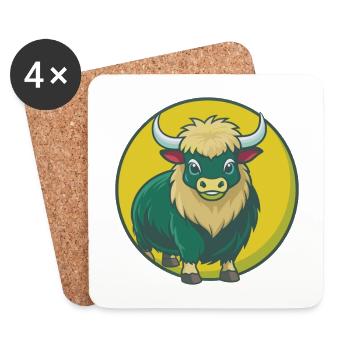Yak Mignon Kawaii Dessin animé Clipart Animal de compagnie - Dessous de verre (lot de 4) - blanc - Devant