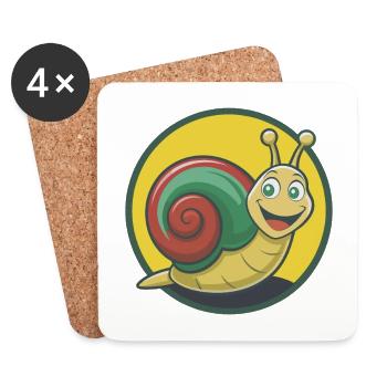 escargot mignon kawaii dessin animé clipart animal de compagnie - Dessous de verre (lot de 4) - blanc - Devant
