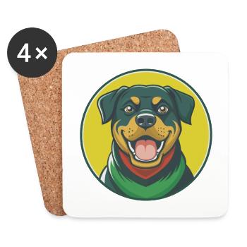 Rottweiler chien mignon Kawaii dessin animé Clipart Animal - Dessous de verre (lot de 4) - blanc - Devant