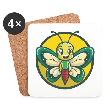 Butterfly Cute Kawaii Cartoon Clipart Pet Animal - Coasters (set of 4) - white - Front