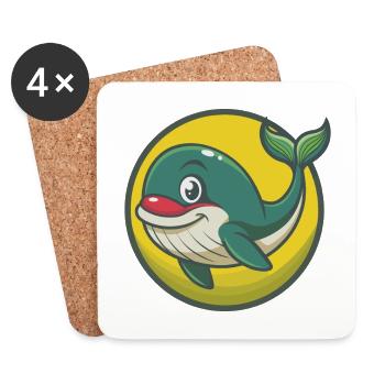 baleine mignon Kawaii dessin animé Clipart animal de compagnie - Dessous de verre (lot de 4) - blanc - Devant