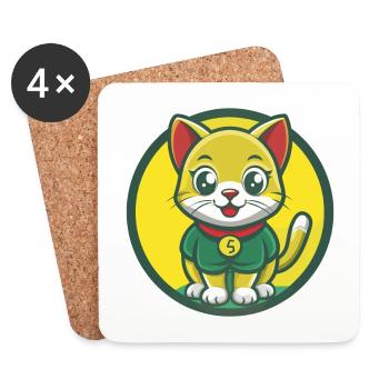Kitten Cute Kawaii Cartoon Clipart Pet Animal - Coasters (set of 4) - white - Front