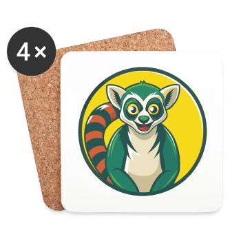 Lemur Cute Kawaii Cartoon Clipart Pet Animal - Coasters (set of 4) - white - Front