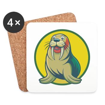 morse mignon kawaii dessin animé clipart animal de compagnie - Dessous de verre (lot de 4) - blanc - Devant