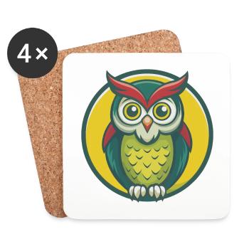 Owl Cute Kawaii Cartoon Clipart Pet Animal - Coasters (set of 4) - white - Front