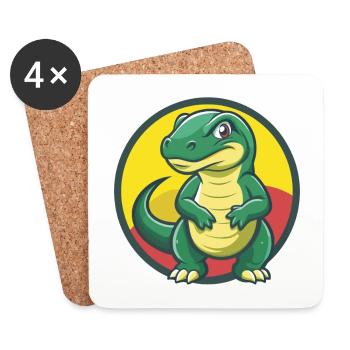 Komodo Dragon Cute Kawaii Cartoon Clipart Animal - Coasters (set of 4) - white - Front
