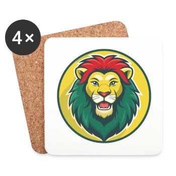 Lion mignon Kawaii dessin animé Clipart Animal de compagnie - Dessous de verre (lot de 4) - blanc - Devant