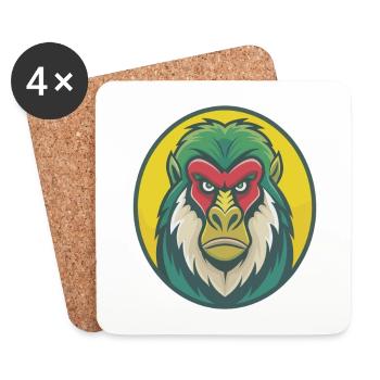 Mandrill mignon Kawaii dessin animé Clipart Animal de compagnie - Dessous de verre (lot de 4) - blanc - Devant
